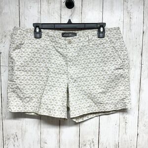 Eddie Bauer Shorts Women Size 12 Chino Mid-Rise 4.5" Inseam Brown Blue Print